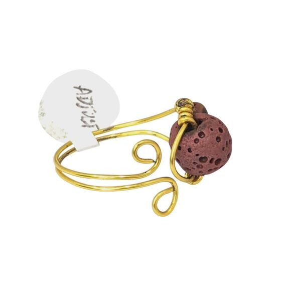 NEW Wire Wrap Diffuser Ring Artisan Adjustable Brick Red Lava Rock Gold Tone - Picture 10 of 11
